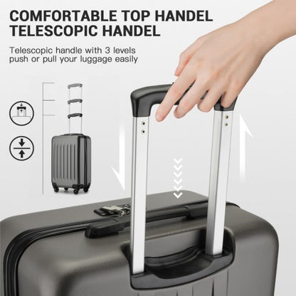 KSK2477 - Kono Premium 3-Piece Vertical Textured Hard-Shell ABS+PC Luggage Set with 3-Digit Lock & TPE Silent Wheels - Grey