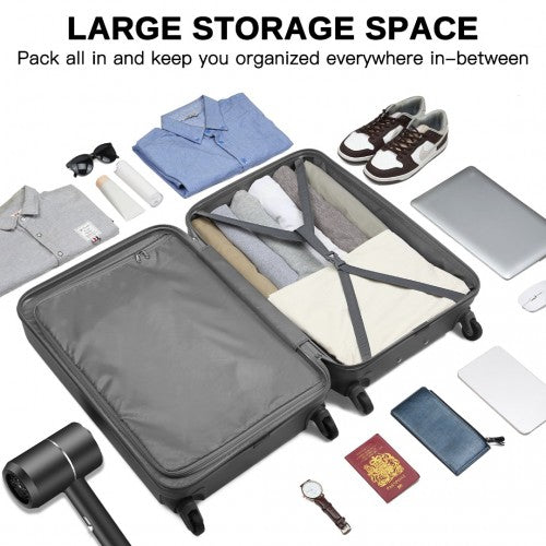 KSK2477 - Kono Durable 24 Inch Lightweight ABS+PC Vertical Textured Check-in Suitcase with Secure 3-Digit Lock - Grey