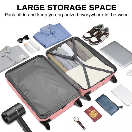 KSK2477 - Kono Durable 24 Inch Lightweight ABS+PC Vertical Textured Check-in Suitcase with Secure 3-Digit Lock - Nude