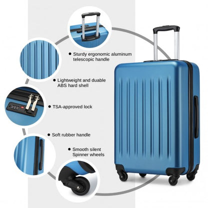 KSK2477 - Kono Premium 3-Piece Vertical Textured Hard-Shell ABS+PC Luggage Set with 3-Digit Lock & TPE Silent Wheels - Navy