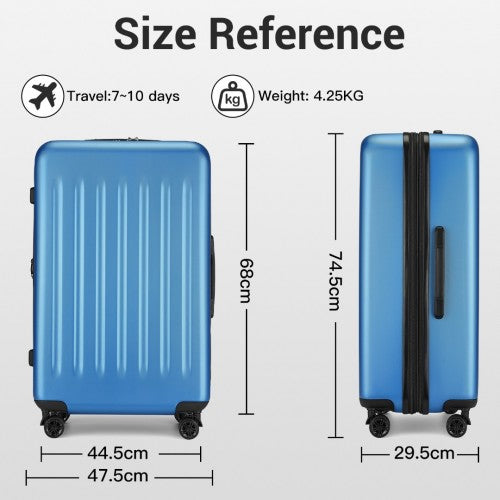 KSK2477 - Kono Premium 3-Piece Vertical Textured Hard-Shell ABS+PC Luggage Set with 3-Digit Lock & TPE Silent Wheels - Navy