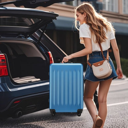 KSK2477 - Kono Premium 3-Piece Vertical Textured Hard-Shell ABS+PC Luggage Set with 3-Digit Lock & TPE Silent Wheels - Navy