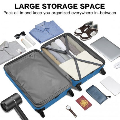 KSK2477 - Kono Premium 3-Piece Vertical Textured Hard-Shell ABS+PC Luggage Set with 3-Digit Lock & TPE Silent Wheels - Navy