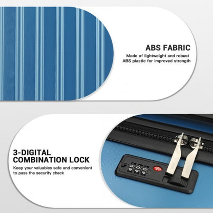 KSK2477 - Kono Premium 3-Piece Vertical Textured Hard-Shell ABS+PC Luggage Set with 3-Digit Lock & TPE Silent Wheels - Navy