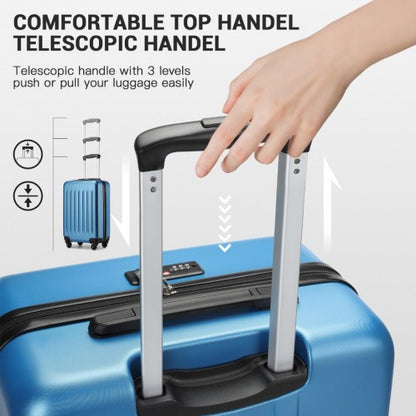 KSK2477 - Kono Premium 3-Piece Vertical Textured Hard-Shell ABS+PC Luggage Set with 3-Digit Lock & TPE Silent Wheels - Navy