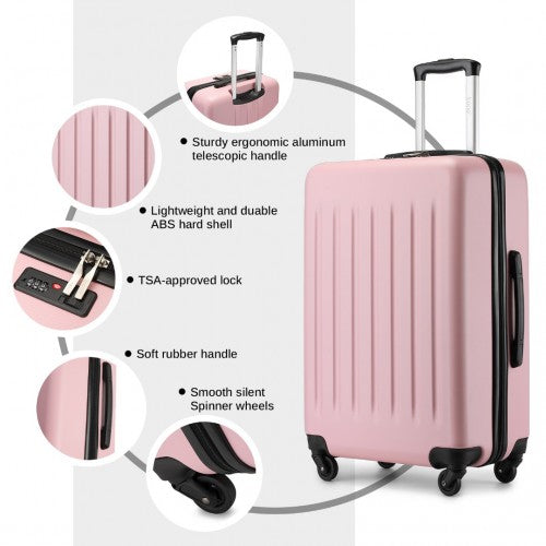KSK2477 - Kono Premium 3-Piece Vertical Textured Hard-Shell ABS+PC Luggage Set with 3-Digit Lock & TPE Silent Wheels - Pink