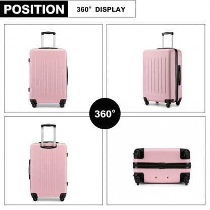 KSK2477 - Kono Premium 3-Piece Vertical Textured Hard-Shell ABS+PC Luggage Set with 3-Digit Lock & TPE Silent Wheels - Pink