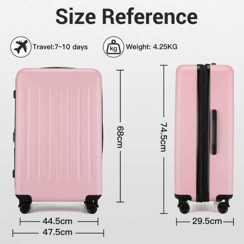 KSK2477 - Kono Premium 3-Piece Vertical Textured Hard-Shell ABS+PC Luggage Set with 3-Digit Lock & TPE Silent Wheels - Pink