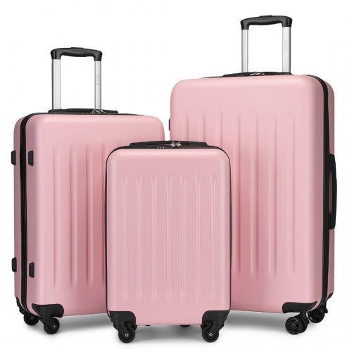 KSK2477 - Kono Premium 3-Piece Vertical Textured Hard-Shell ABS+PC Luggage Set with 3-Digit Lock & TPE Silent Wheels - Pink