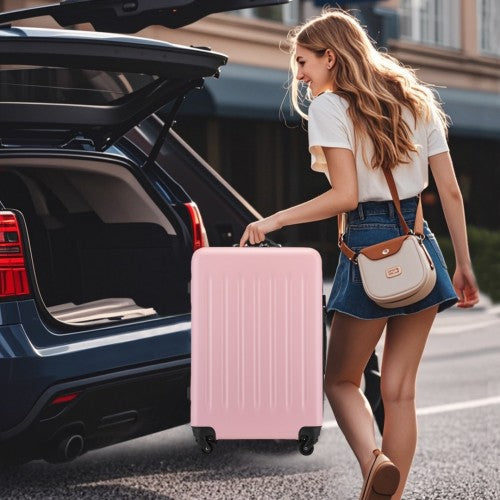 KSK2477 - Kono Premium 3-Piece Vertical Textured Hard-Shell ABS+PC Luggage Set with 3-Digit Lock & TPE Silent Wheels - Pink