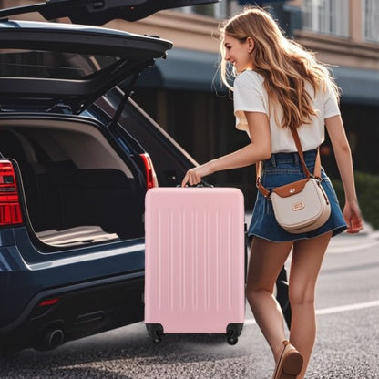 KSK2477 - Kono Premium 3-Piece Vertical Textured Hard-Shell ABS+PC Luggage Set with 3-Digit Lock & TPE Silent Wheels - Pink