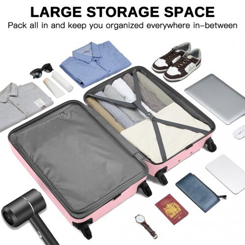 KSK2477 - Kono Premium 3-Piece Vertical Textured Hard-Shell ABS+PC Luggage Set with 3-Digit Lock & TPE Silent Wheels - Pink