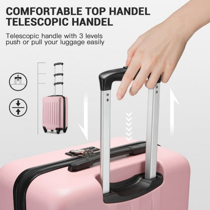 KSK2477 - Kono Premium 3-Piece Vertical Textured Hard-Shell ABS+PC Luggage Set with 3-Digit Lock & TPE Silent Wheels - Pink