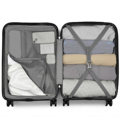 KSK2482 - Kono 19 Inch Stylish Horizontal Engraved Hard Shell ABS+PC Cabin Carry-On Suitcase with TSA Lock - Black
