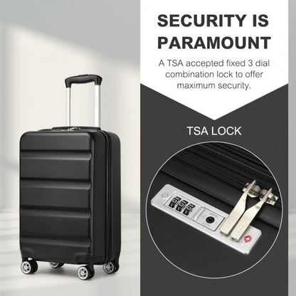 KSK2482 - Kono 19 Inch Stylish Horizontal Engraved Hard Shell ABS+PC Cabin Carry-On Suitcase with TSA Lock - Black