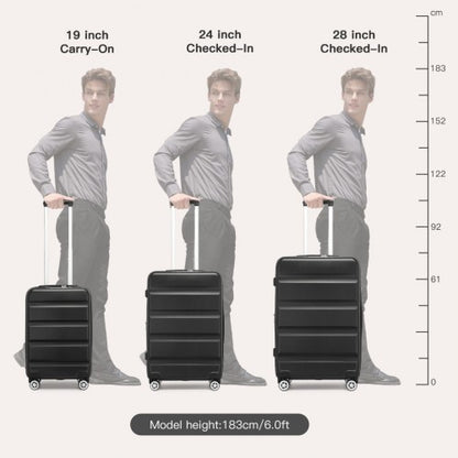 KSK2482 - Kono 3-Piece Horizontal Engraved Hard Shell ABS+PC Suitcase with TSA Lock - Black