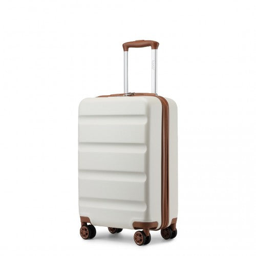 KSK2482 - Kono 19 Inch Stylish Horizontal Engraved Hard Shell ABS+PC Cabin Carry-On Suitcase with TSA Lock - Cream