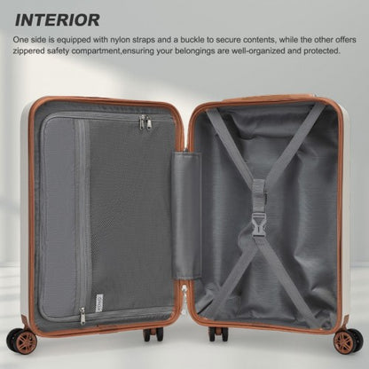 KSK2482 - Kono 19 Inch Stylish Horizontal Engraved Hard Shell ABS+PC Cabin Carry-On Suitcase with TSA Lock - Cream