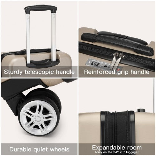 KSK2482 - Kono 3-Piece Horizontal Engraved Hard Shell ABS+PC Suitcase with TSA Lock - Gold