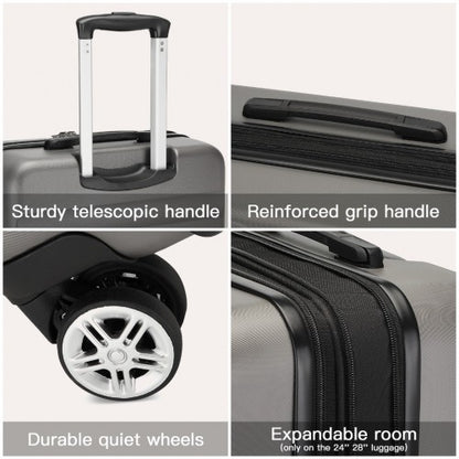 KSK2482 - Kono 24 Inch Expandable Horizontal Engraved Hard Shell ABS+PC Check-In Suitcase with TSA Lock - Grey