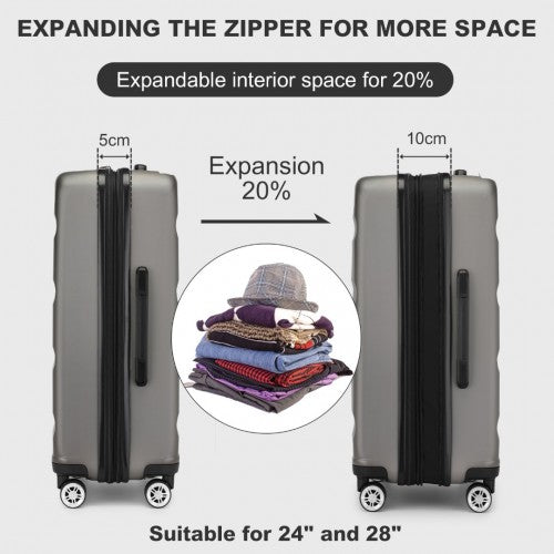 KSK2482 - Kono 24 Inch Expandable Horizontal Engraved Hard Shell ABS+PC Check-In Suitcase with TSA Lock - Grey
