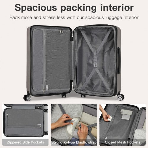 KSK2482 - Kono 3-Piece Horizontal Engraved Hard Shell ABS+PC Suitcase with TSA Lock - Grey