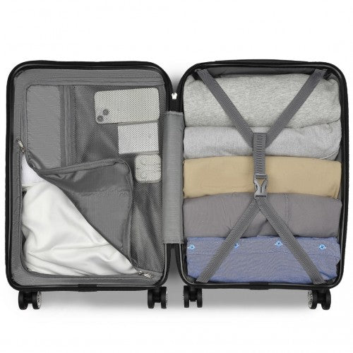 KSK2482 - Kono 3-Piece Horizontal Engraved Hard Shell ABS+PC Suitcase with TSA Lock - Grey