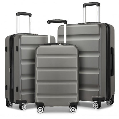 KSK2482 - Kono 3-Piece Horizontal Engraved Hard Shell ABS+PC Suitcase with TSA Lock - Grey