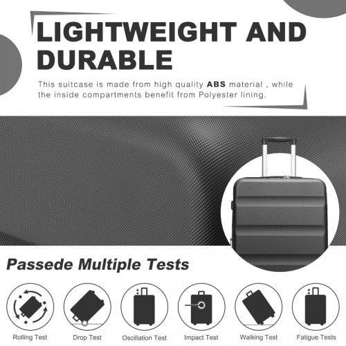 KSK2482 - Kono 3-Piece Horizontal Engraved Hard Shell ABS+PC Suitcase with TSA Lock - Grey