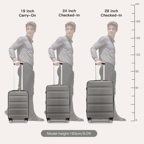 KSK2482 - Kono 3-Piece Horizontal Engraved Hard Shell ABS+PC Suitcase with TSA Lock - Grey