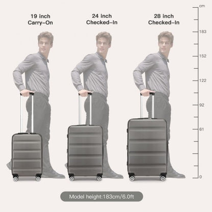 KSK2482 - Kono 3-Piece Horizontal Engraved Hard Shell ABS+PC Suitcase with TSA Lock - Grey