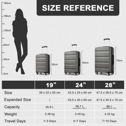 KSK2482 - Kono 3-Piece Horizontal Engraved Hard Shell ABS+PC Suitcase with TSA Lock - Grey