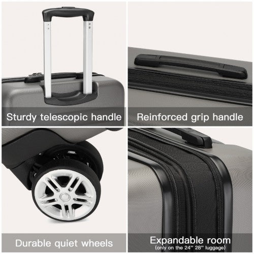 KSK2482 - Kono 3-Piece Horizontal Engraved Hard Shell ABS+PC Suitcase with TSA Lock - Grey