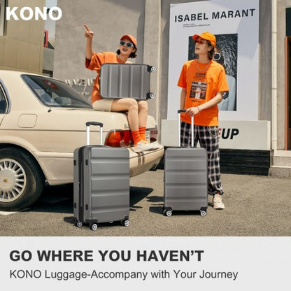 KSK2482 - Kono 3-Piece Horizontal Engraved Hard Shell ABS+PC Suitcase with TSA Lock - Grey