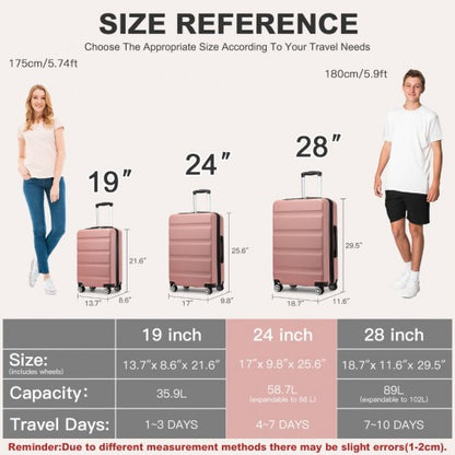 KSK2482 - Kono 24 Inch Expandable Horizontal Engraved Hard Shell ABS+PC Check-In Suitcase with TSA Lock - Nude