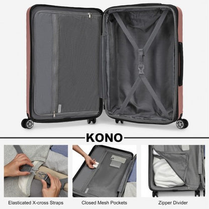 KSK2482 - Kono 24 Inch Expandable Horizontal Engraved Hard Shell ABS+PC Check-In Suitcase with TSA Lock - Nude