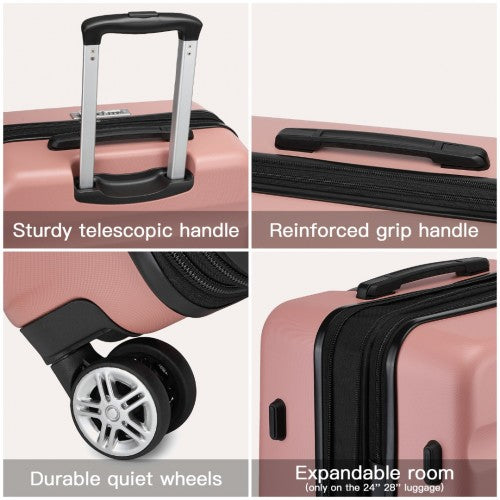 KSK2482 - Kono 24 Inch Expandable Horizontal Engraved Hard Shell ABS+PC Check-In Suitcase with TSA Lock - Nude