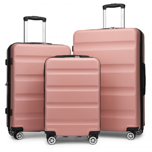 KSK2482 - Kono 3-Piece Horizontal Engraved Hard Shell ABS+PC Suitcase with TSA Lock - Nude