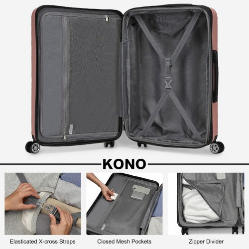 KSK2482 - Kono 3-Piece Horizontal Engraved Hard Shell ABS+PC Suitcase with TSA Lock - Nude