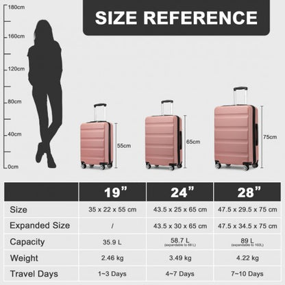 KSK2482 - Kono 3-Piece Horizontal Engraved Hard Shell ABS+PC Suitcase with TSA Lock - Nude