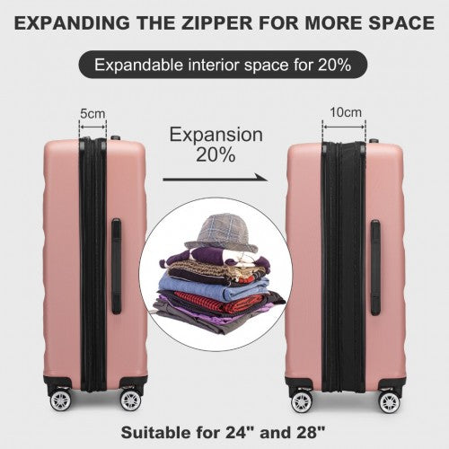 KSK2482 - Kono 3-Piece Horizontal Engraved Hard Shell ABS+PC Suitcase with TSA Lock - Nude