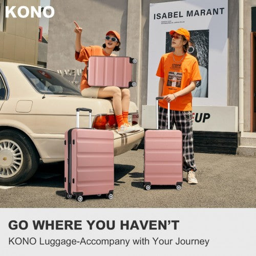 KSK2482 - Kono 3-Piece Horizontal Engraved Hard Shell ABS+PC Suitcase with TSA Lock - Nude