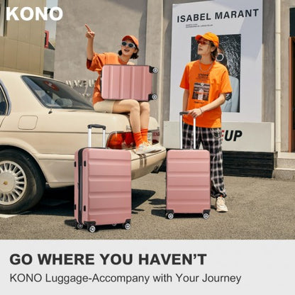 KSK2482 - Kono 3-Piece Horizontal Engraved Hard Shell ABS+PC Suitcase with TSA Lock - Nude