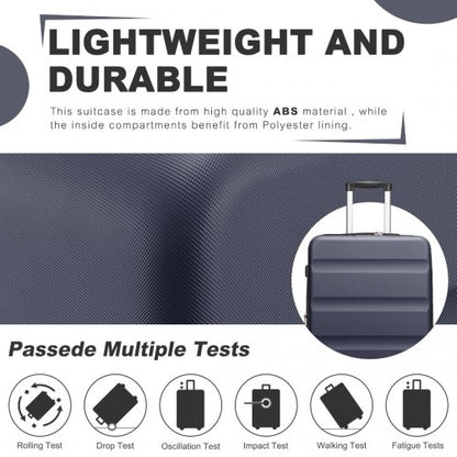 KSK2482 - Kono 19 Inch Stylish Horizontal Engraved Hard Shell ABS+PC Cabin Carry-On Suitcase with TSA Lock - Navy