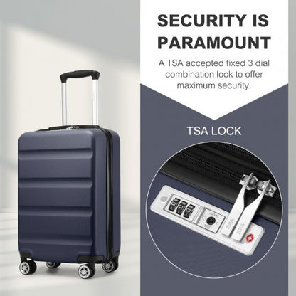 KSK2482 - Kono 19 Inch Stylish Horizontal Engraved Hard Shell ABS+PC Cabin Carry-On Suitcase with TSA Lock - Navy