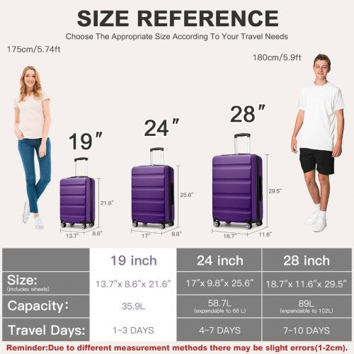 Kono 19" KSK2482 - Stylish Horizontal Engraved Hard Shell ABS+PC Cabin Carry-On Suitcase with TSA Lock