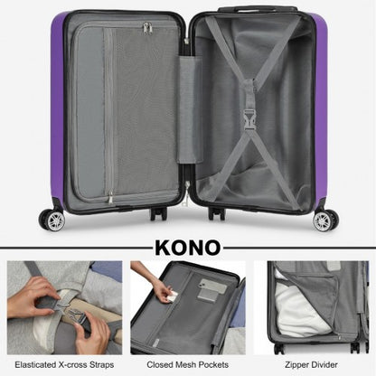 Kono 19" KSK2482 - Stylish Horizontal Engraved Hard Shell ABS+PC Cabin Carry-On Suitcase with TSA Lock