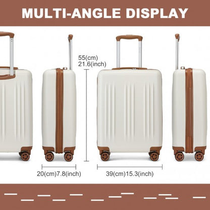 KSK2483 - Kono 20 Inch Sleek Striped Carry-On Suitcase Durable ABS+PC Luggage With Four Spinner Wheels And TSA Lock Perfect for Travel - Cream And Brown