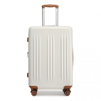 KSK2483 - Kono 28 Inch Sleek Striped Check-In Suitcase Expandable Durable ABS+PC Luggage with Four Spinner Wheels TSA Lock - Cream And Brown