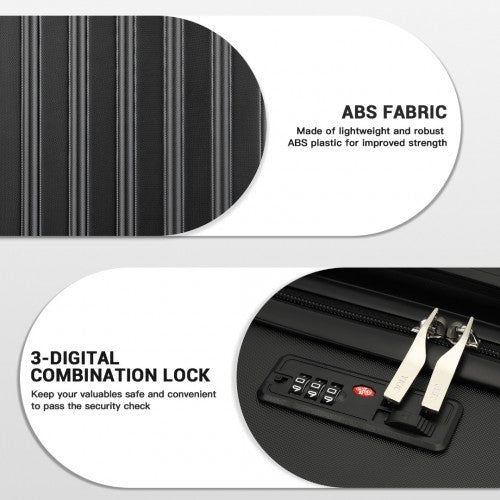KSK2477 - Kono Durable 24 Inch Lightweight ABS+PC Vertical Textured Check-in Suitcase with Secure 3-Digit Lock - Black